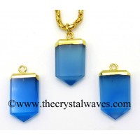 Blue Chalcedony / Onyx Small Flat Pencil Gold Electroplated Pendant
